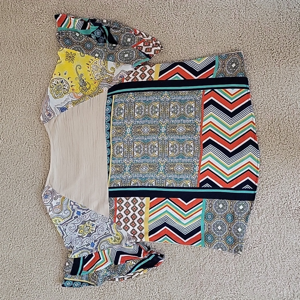 Patterned Ruffle Sleeve Top Umgee Small - Picture 2 of 6